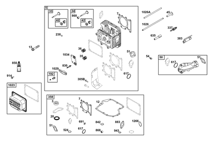 Cylinder Head Group Diagram and Parts List for 31R977-0030-B5 200000 - 399999 Briggs and Stratton Engine